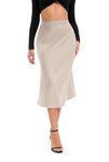 Oyamiki Spring Long Silk Skirts for Women High Waist Hidden Elasticized Waistband Flared Ruffle Midi Party Pencil Skirt Khaki, S