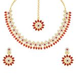 Atasi International Gold Plated Blue Crystal Necklace with Earrings and Maang Tikka for Women - Jewellery Set for Party, Wedding, Engagement (GR5744)