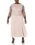 J Kara Women's 3/4 Scallop Beaded Pop Over Gown, Blush/Mercury, 16