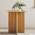 Square Fluted Accent Side Table - Pedestal Drink Table - Modern Home, Bedroom, and Living Room Furniture - Small End Table with Solid Wood X-Base and Wood Veneer Top (Medium Oak)