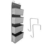 Navaris Over Door Storage Organiser - Fabric Hanging Storage Baskets Wardrobe Organiser with 4 Pockets for Toys, Shoes, Keys, Towels - Grey Zigzag