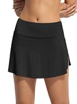 Beautikini Period Swimwear Menstrual Leakproof Bikini Bottoms Swim Skirt Mid Waist Bathing Suit Bottoms for Girls, Women, Black, Small