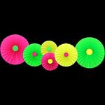 6Pcs UV Neon Hanging Paper Fans Flo