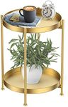 Round Side Table,Gold Metal 2 Tier Tray Metal End Table for Sofa Living Room Tea Table Small Spaces