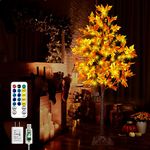 120cm LED Lighted Fall Tree 60 LEDs Maple Tree Light for Fall&Thanksgiving Decor, Maple Artificial Tree with 6pcs Acorns 120pcs Leaves, Remote 8 Flashing Modes, Timer Features.