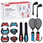 innoAura 14 in 1 Switch Sports Accessories Bundle, Switch Sports Bundle with Switch Steering Wheel, Joycon Grip, Tennis Racket, Glof Club, Wrist Strap, Leg Strap Compatible with Switch/Switch OLED