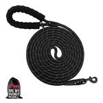 Plutus Pet Long Rope Dog Leash, with Comfortable Padded Handle, Reflective Nylon Heavy Duty Rope Leash, 15FT 20FT 30FT Dog Training Leash for Small Medium Large Dogs (15FT, Black)