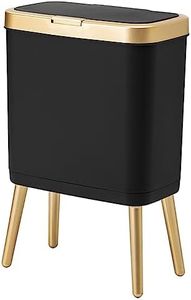 Procade Office Trash Can with Lid, Black Bathroom Trash Can with Gold Edge, Modern Narrow Garbage Can with Legs, Slim Plastic Trash Bin for Bedroom, Living Room,Kitchen,Toilet, 4 Gallon