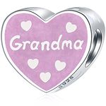 Grandma Heart Charms, 925 Sterling Silver I Love You Grandmother Grandmom Beads with Pearl Pink Enamel, fits Pandora Mothers Day Bracelet Necklace, Gifts for Birthday/Anniversary/Mom