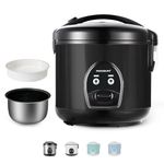 MOOSUM Electric Rice Cooker with One Touch for Asian Japanese Sushi Rice, 10-cup Uncooked, Convenient Cooker with Steamer, Stainless Steel Housing and Auto Warmer, Black