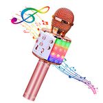 BlueFire Wireless 4 in 1 Bluetooth Karaoke Microphone, Portable Speaker Machine, Handheld Home KTV Player with Record Function for Android & iOS Devices (Pink)