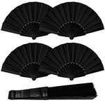 4 Pack Black Handheld Folding Fan, Chinese Fan Folding Hand Fan, Silk Fabric Hand Fan for Women Foldable Wedding Favors Gifts DIY Decoration