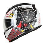 Ignyte Ign-7 Wolf Run Isi / Dot Certified Double Visor Full Face Graphic Cycling Helmet With Outer Anti-Fog Clear Visor And Inner Smoke Sun Shield (Large 600 Mm, Matt White)