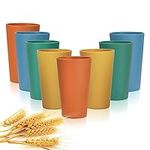 Wotolit Wheat Straw Cups, Eco-Friendly Unbreakable Reusable Plastic Drinking Cup, Stackable, Dishwasher Safe Water Glasses Colorful (20OZ 8PCS)