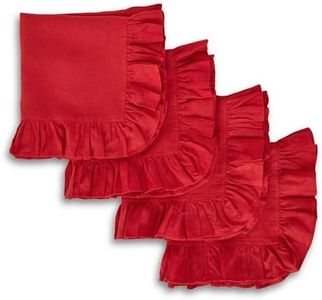 Solino Home Linen Ruffle Cloth Napkins Set of 4-100% Pure Linen Red Dinner Napkins 20 x 20 Inch - Gabrielle Ruffle, Handcrafted and Machine Washable - Memorial Day