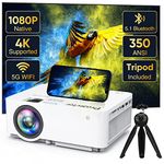 Native 1080P Projector with 5G WiFi Bluetooth (with Tripod), 4K Supported Home Projector, Portable Outdoor Projector with Max 300" Display, Movie Projector Compatible with TV Stick, HDMI, Phone