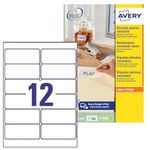 Avery L4743REV-25 Printable, customisable Removable Labels, 12 Labels per Sheet, White, 300 Labels - A4 Size