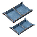 Navaris Faux Leather Tray Set - 2 Valet Organiser Trays for Bedside Table Desk with Dividers- Store Keys, Change, Wallet, Phone, Glasses - Blue