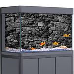 Aquarium Background 3D Black Decorative Marbles Stones Rocks HD Printing Wallpaper Fish Tank Reptile Habitat Background Decorations PVC Landscape Poster Sticker (15.7x23.6(40x60cm)