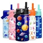 SANDJEST Kids Water Bottle Solar System Water Bottles 12oz with Straw Insulated Stainless Steel Travel School Tumbler Double Wall Vacuum Cup for Girls Kid Boys