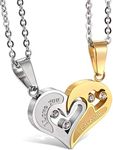 Jstyle JstylC Stainless Steel Mens Womens Couple Necklace Friendship Puzzle CZ Love Matching Heart Pendants