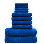 DARWEN STAR 10 Piece Towels Bale Set For Bathroom 4 x Face Cloth, 4 x Hand Towel Set, 2 x Bath Towel Set 100% Cotton Bales Sets (Blue)