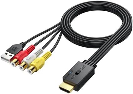 AUTOUTLET RCA a HDMI Conversor, 1080P AV a HDMI Adaptador soporta 16:9/4:3, PAL/NTSC, AV a HDMI Adaptador con 60cm Cable RCA Hembra para Wii, PS1/PS2, Xbox, N64, Gamecube