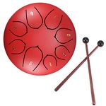 DeeCozy Slit Drums, Steel Tongue Drum, 6 inches 8 Tone D Key, Handpan Drum with Drumsticks, Bag, Finger Cover, Percussion Instrument for Musical Education Concert Mind Healing Yoga Meditation, Red