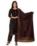 Indo Essence Women's Acro Wool Viscose Winter Suit with Shawl (Unstitched Fabric) (Black)