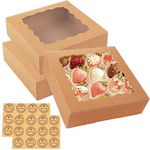 Gbateri 30 Pack Cardboard Bakery Boxes with Window 8x8x2.5 Inch, Pie Boxes Brown Donut Boxes, Cookie Boxes for Strawberries, Cakes, Cupcakes, Pastries, Pies, Donuts, Cookies, Muffins, Chocolates