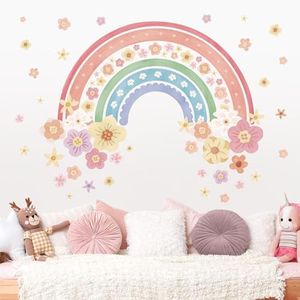 wondever Pegatinas de Pared Arcoiris Grande Adhesivos Pared Decorativos Infantiles Arcoiris Flores Vinilos Pared para Habitación Niña Infantiles Bebés Guardería