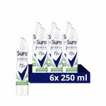 Sure Nonstop Protection Pure Melon Aloe Anti-Perspirant Aerosol Women's Deodorant Spray with Body Heat Activated technology for 72 hour protection against sweat and odour 6x 250 ml