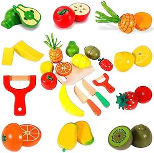 AOUVT Set di Giocattoli di Frutta Tagliata, Giocattoli da Cucina in Legno per Bambini Giocattoli di Frutta in Legno Magnetici, Adatto a ragazzi e ragazze dai 3 anni in su - Auricolare
