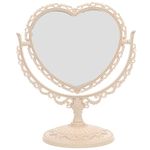 LALAFINA Heart Shape Mirror Vintage Makeup Mirror 360° Two-Sided Magnifying Aesthetic Mirror Room Decor Princess Mirror for Desk, Bathroom Bedroom Mirror, Beige