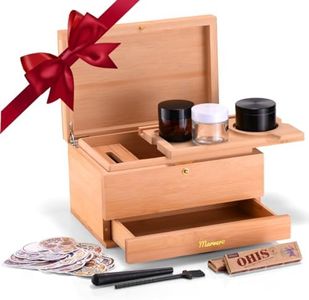 Marvero Caja de bambú grande con bloqueo de combinación, cerradura de caja decorativa para el hogar, bandeja | tarros de cristal | todos los herramienta de accesorios (25 * 18 * 14cm Marrón)