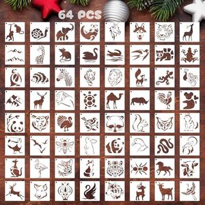 INNOHUB Animal Stencils for Painting, 64Pcs Small Reusable Stencil Template for DIY Crafts on Wood Wall Tile & Home Decor, Reusable Stencils 3 X 3 Inch（Animals)