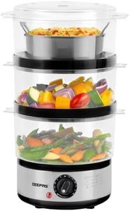 Geepas 3-Tier Food Steamer, 7.2L | Electric Vegetable Steamer with 3 Removable Cooking Bowls & Rice Bowl for Healthy Steam Cooking | 60 Mins Timer, Stainless Steel Housing, Compact Design, 400W