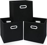 SEVENDOME Fabric Cloth Storage Bins,Fabric Cube Organizer with Dual Handles Foldable Cube Storage Baskets for Home Bedroom Storage,Set of 3, Black