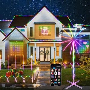 Curoee Christmas LightShow Set, 66ft Permanent Outdoor Lights, Smart Curtain Lights, LED Firework Light, Pathway Light App Control & Music Sync for Party Wedding Christmas Decorations Gifts