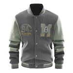 Dipucool Men's Corduroy Vintage Varsity Jacket Regular Fit Graphic Print Letterman Baseball Bomber Jackets, Grey, L