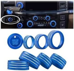 For Ford F150 2021-2025/F250 F350 F450 2022-2025, 9 pcs accessories: Air Conditioner, Volume Radio, Driving Mode, Headlight Switch, Trailer Control, Engine Start Stop, Car Interior Decoration (blue)