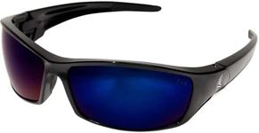 Edge TSRAP218 Reclus Polarized Wrap-Around Safety Glasses, Anti-Scratch, Non-Slip, UV 400, Military Grade, ANSI/ISEA & MCEPS Compliant, 5.04" Wide, Black Frame/Aqua Precision Blue Mirror Lens