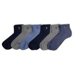 POLO RALPH LAUREN Men's Athletic Performance Cotton Ankle Socks-6 Pair Pack-Moisture Wicking Mesh, Denim, 12-17