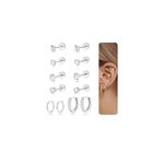 DAILI Surgical Steel Flat Back Earrings Set for Multiple Piercing Sensitive Ears,Silver Hypoallergenic Cartilage Huggie Hoop Earrings, Titanium Cubic Zirconia Screw Back Stud Earrings for Women Girls