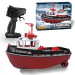 Yoyoom RC Boat, 1/72 RC Tugboat for Pools and Lakes, 2.4Ghz High-Speed Remote Control Boat with LED Lights and Low Battery Alarm for Kids and Adults