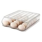 MesRosa Egg Holder for Refrigerator, Automatically Rolling Egg Storage Container for Refrigerator,Large Capacity Egg Organizer for Fridge with Lid,Clear Plastic Egg Dispenser,Egg Tray & Bin -1 Layer