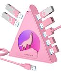 JoyReken Howling Wolf USB Hub - 7 USB 3.0 Ports - Pink - Plug and Play - 2ft/1.2m Long Cable, for Laptop, PC, Flash Drive, HDD, Console, Printer, Keyborad, Mouse and More(Charging Not Supported)