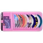 Wisdompro Car CD Case Holder, Vehicle Sun Visor Organizer Disc Wallet for Cars with 12 DVD Storage Sleeves, 1 Mesh Pocket, 1 Pen Holder and Elastic Strap (Pink)