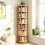 Canawell 6-Tier Wood Rotating Bookshelf, Corner Bookcase Tower for Small Space, 360° Spinning Book Shelves, Revolving Bookshelf with Wheels for Living Room, Corner, Home Office, Bedroom, Natural