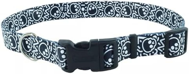 Coastal Pet Styles Adjustable Dog Collar - Stylish Patterned Fabrics - Snap-Lock Buckle - Adjustable Dog Collar - for Small, Medium or Large Dogs - Black Skulls - 5/8" x 10"-14"